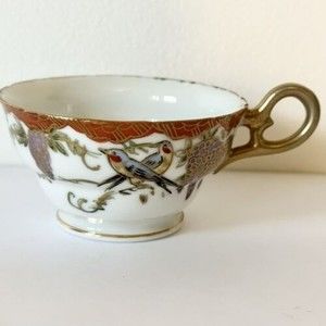 Antique 1940's Demitasse tea cup‎ painted birds & grapes Japan 1.5 in